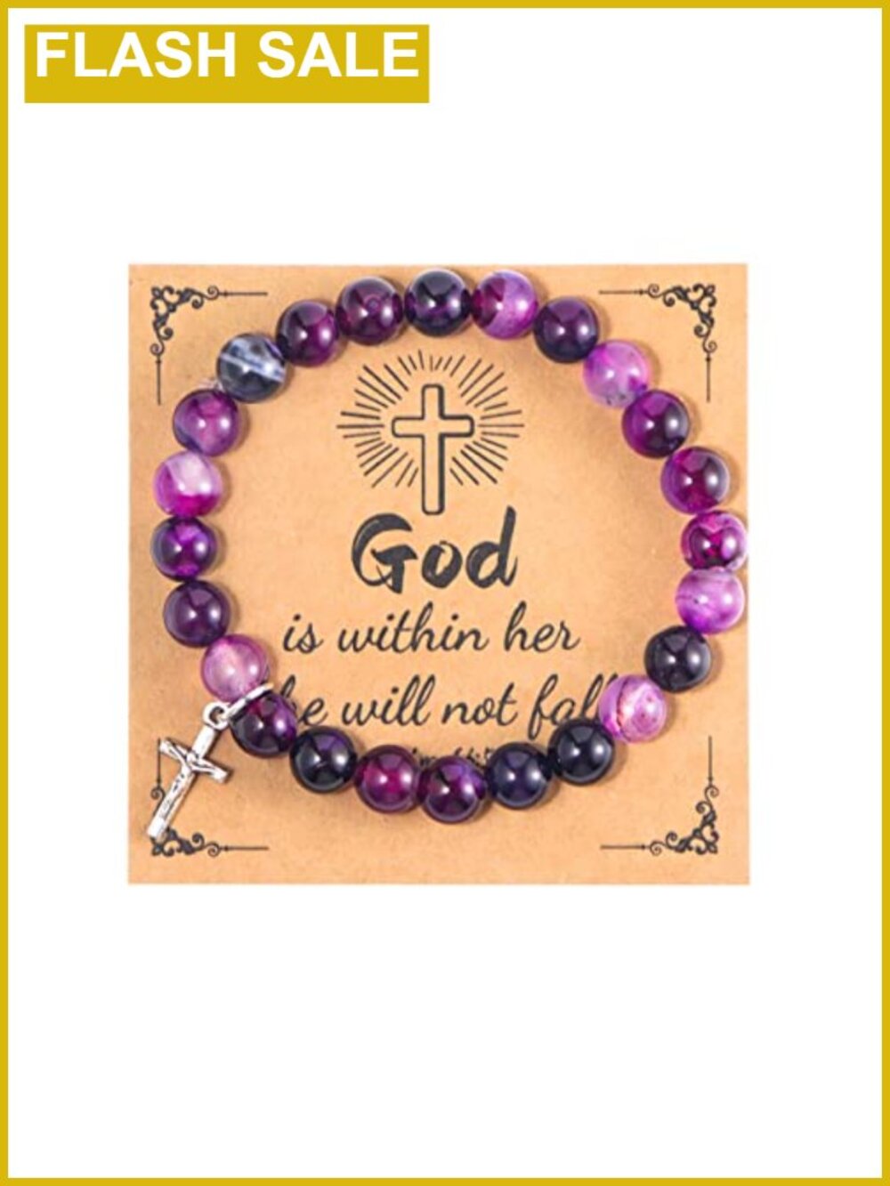 Natural Stone Cross Bracelet Religious Catholic Gift for Women